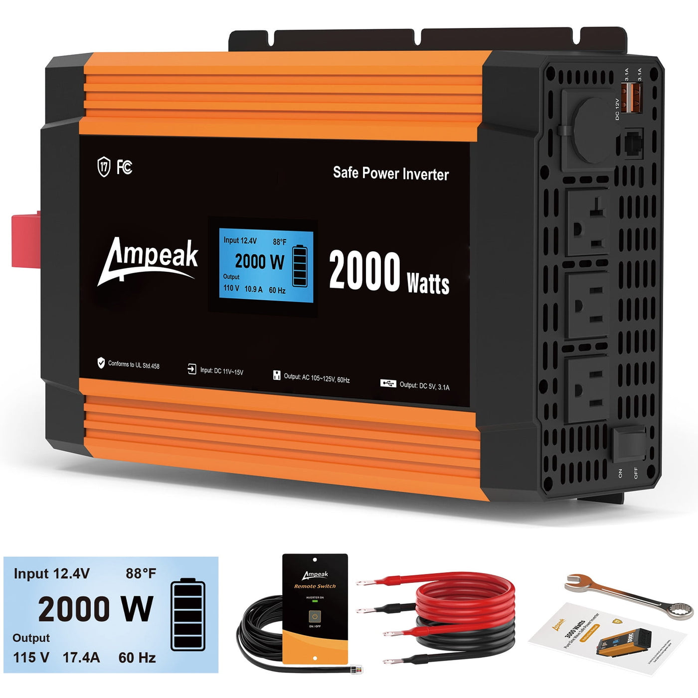 Ampeak 2000 Watt Power Inverter with Remote Control