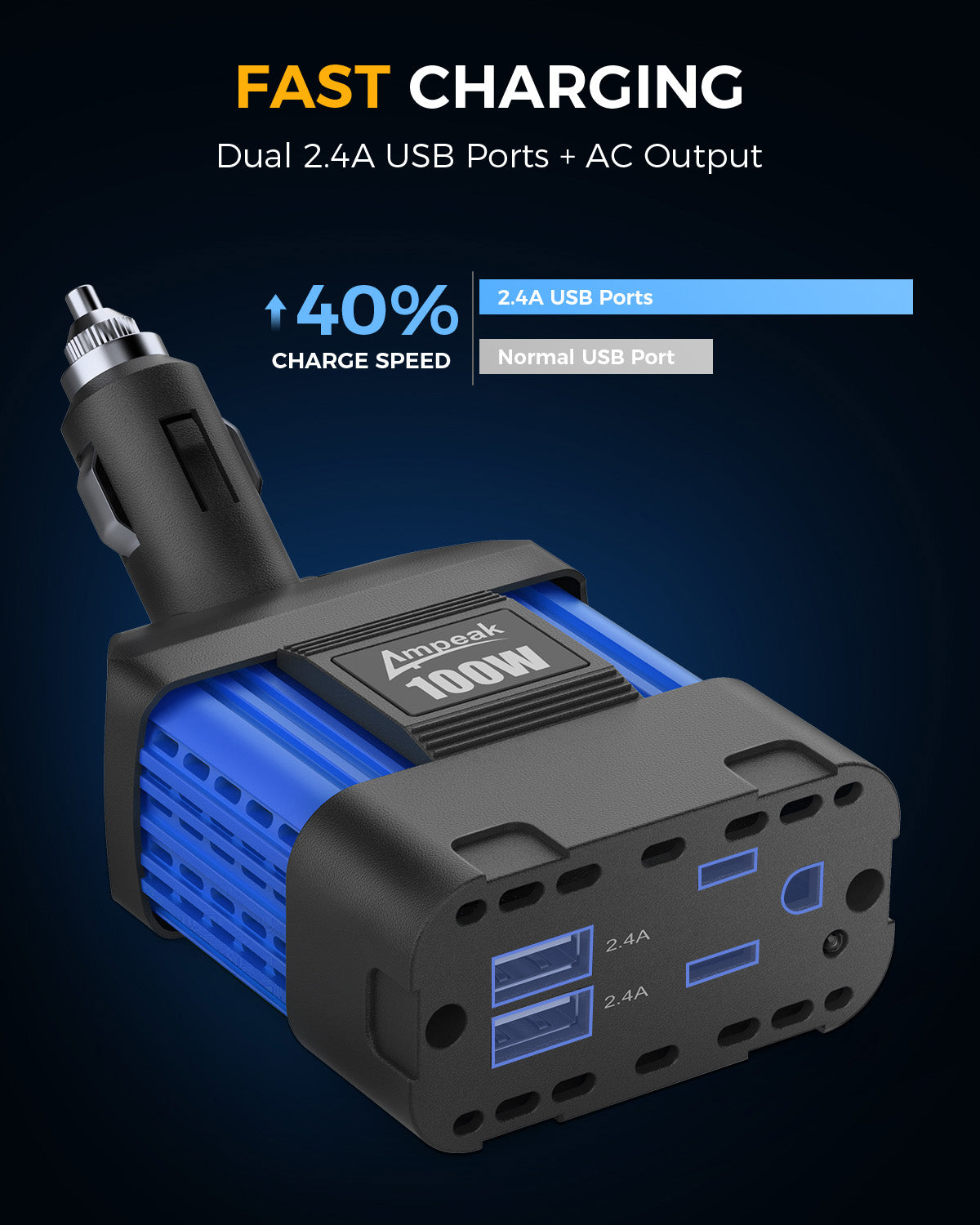 Ampeak 100W Power Inverter, Safely and Portable Car Inverter, Blue