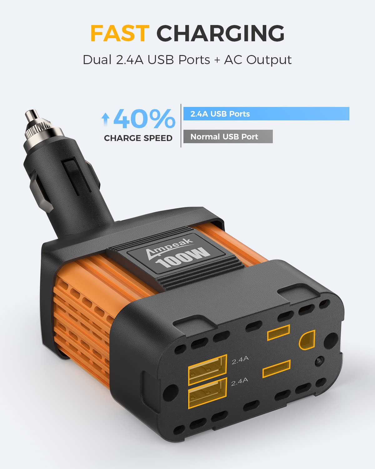 300W Power Inverter DC 12V To 110V AC Car Inverter With 5V 2.4A+3A And 2USB  Car Adapters